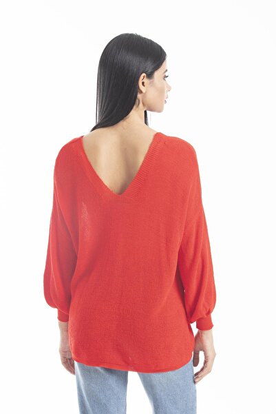 sumoda Women's Clothing Blouse Knitwear Sweater Front Back V Neck Balloon Sleeve Thin Mercerized Knitwear Knitted Loose Sweater 3149