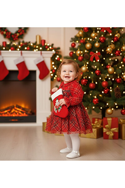 bebekhediyekutusu Ekoseli Tüllü Bebek Elbisesi