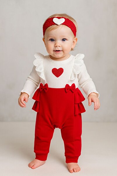 MixMax Bebe بذلة لوتاي للفتيات الصغيرات مع تفاصيل شريطية على شكل قلب، مصنوعة من القطن بنسبة 100%