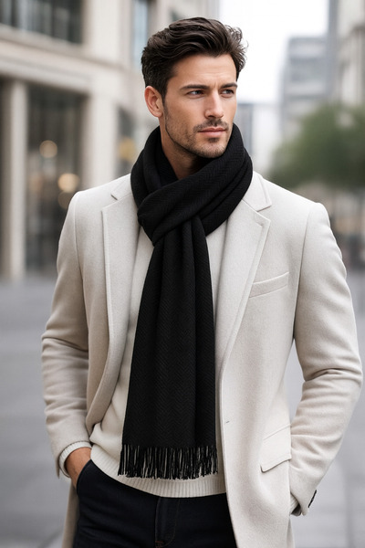 MEKİK BUTİK Μαύρο μονόχρωμο ανδρικό κασκόλ - κασκόλ