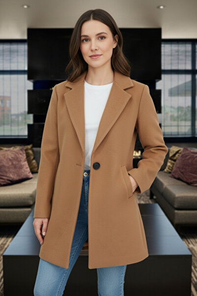 OEM Palton elegant dama camel cu nasture
