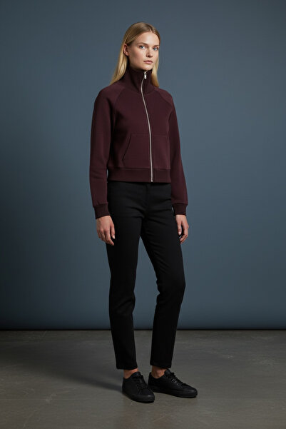 BUSEM Premium Fermuarlı Sweatshirt Hırka-Mor