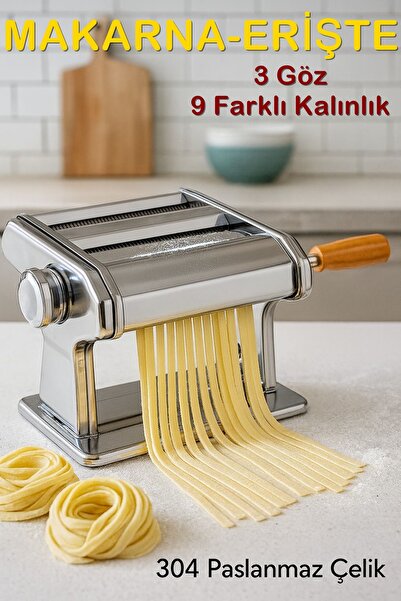İndirimKap Erişte Makarna Hamur Kesme Makinesi 3 Fonksiyonlu 9 Kademeli Hamur Kalınılık Ayarı