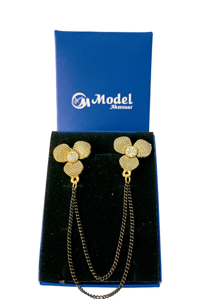 model aksesuar Yonca Taş Işlemeli Zincirli Yaka Broş