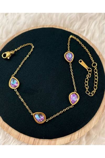 ESJ Paslanmaz Çelik Taşlı Su Damlası Kadın Halhal 20+5 cm