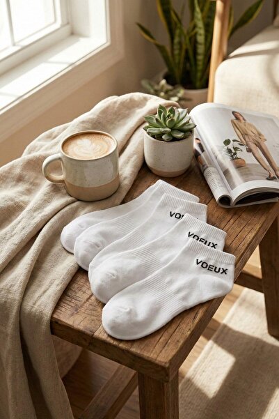 LYKOS Дамски бели памучни чорапи с принт, пакет от 5 броя