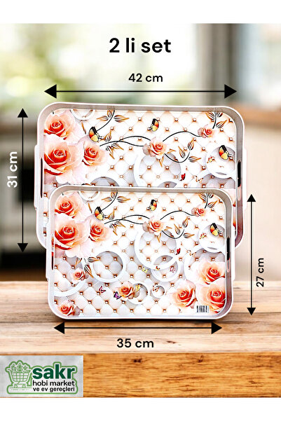 Home Tepsi 2 li Plastik Tepsi Büyük Küçük boy Çift Set İkili Tepsi çay kahve sunum tepsisi