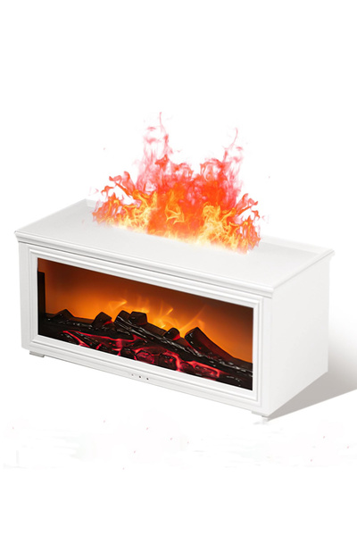 NEXTLY Umidificator de aromaterapie tip șemineu culoare alba cu efect de flacără, RGB, 150 ml, USB-C