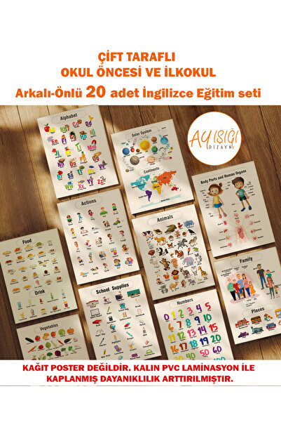 Ayışığı Dizayn Çift Taraflı 20'li İNGİLİZCE Eğitim Seti Okul Öncesi - Ilköğre...