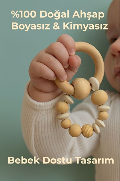 Banvela Handmade Doğal Ahşap Diş Kaşıyıcı & Bebek Çıngırak – Organik Boyasız ...