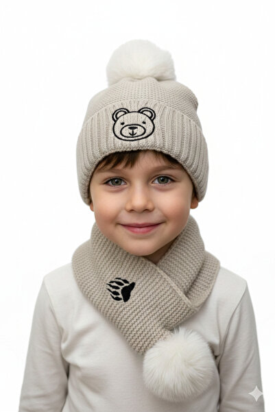 STELLA VESTİNO Bear Figure Knitted Scarf and Beanie Set