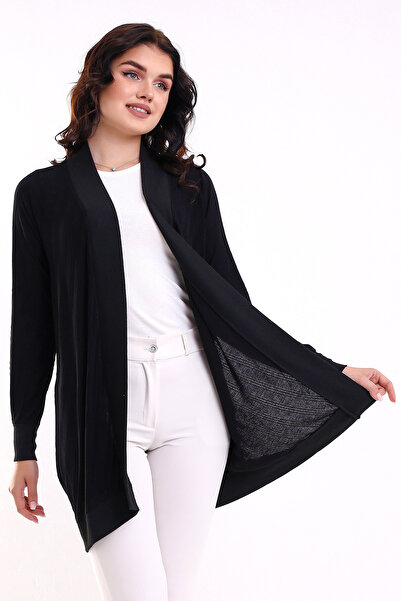 Şiir Gweru Kadın Penye Italyan Reglan Düz Etek Uzun Kol Örme Jakarlı Esnek Hırka & Tesettür Hırka - Siyah