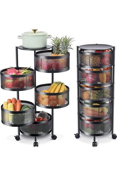 Aiwanto رف تخزين مطبخ دائري متعدد الطبقات دوار، أسود، 5 طبقات