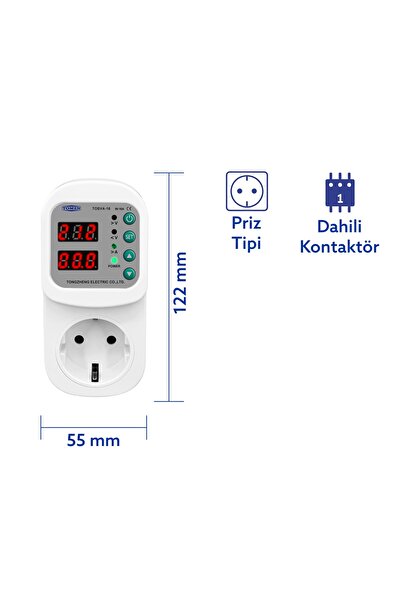 TOMZN Ayarlanabilir Voltaj ve Akım Korumalı Priz - 16A - Yüksek Gerilim Koruma - Elektrik Bekçisi