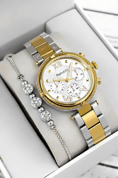 Ferrucci Çelik Kordon & Şık Tasarım, Kadın Kol Saati, 3atm Suya Dayanıklı Gold-gümüş Sdfer171