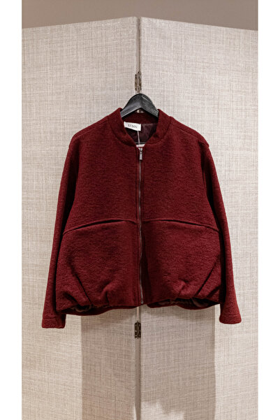 FASHION Jachetă bomber italiană premium din lână bouclé, cu umeri lejeri și f...