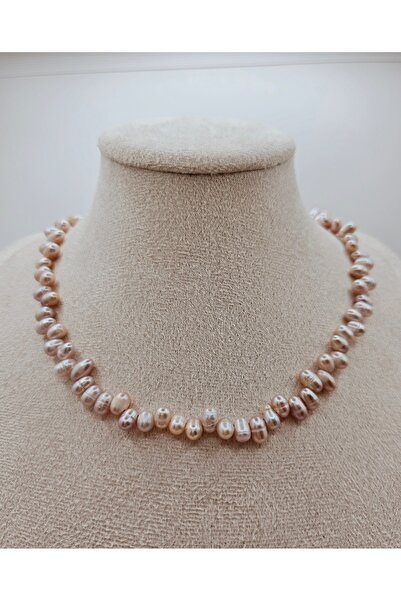 İNCİORA JEWELRY GERÇEK DOĞAL MOR ARPA İNCİ 5-6 MM zikzak kesim Kolye