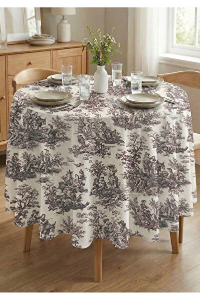 shopshop Black English French Peasants Patterned Rustic Vintage Decorative Round Tablecloth