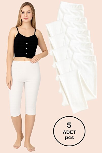 Altınay Women's White Capri Leggings (5 Pieces) – 90% Cotton