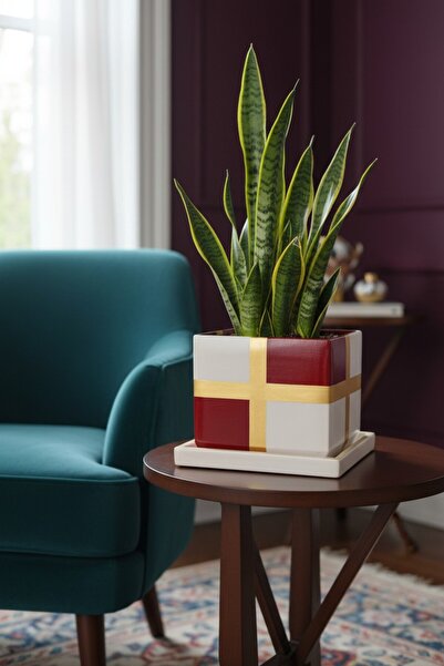 EL YAPIMI Büyük Boy Özel Tasarım Saksı + Tabak Ağaç Saksısı Yuvarlak Oval Kar...