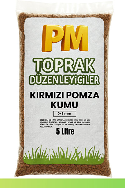 PM TOPRAK Kırmızı Pomza Kumu (5L) | 0-3 mm Drenaj ve Havalanma Destekleyici İ...