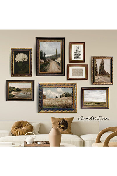 Sanart Yağlı Boya Tablo Seti, Vintage Tablo, 8 Parça Çerçeveli Tablo, Sanatsal Dekor, Retro Tablolar