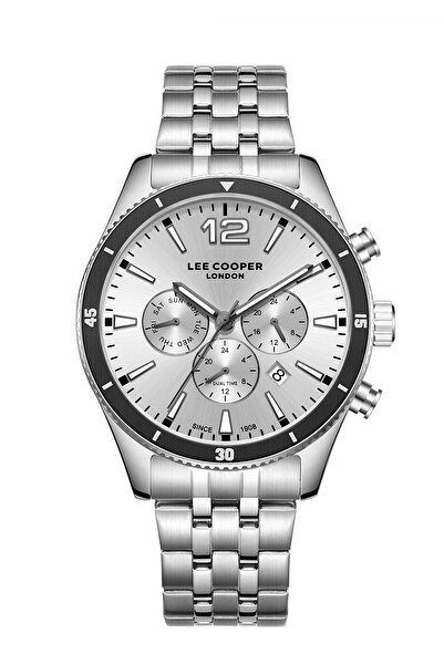 Lee Cooper ساعة يد رجالية أصلية بوظائف متعددة باللون الأبيض الفضي مع تقويم