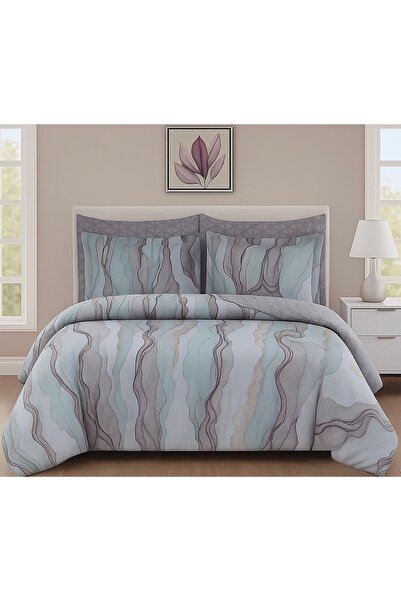 Casa Pucioasa Fine Cotton Bed Linen 6 Pieces - Casa Pucioasa, Modern Aqua-Grey Pattern