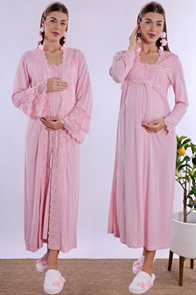 Effortt طقم ثوب نوم نسائي وردي للحوامل