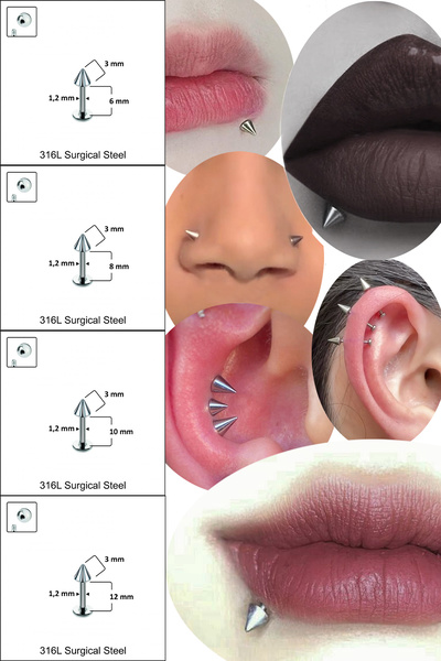 Cadının Dükkanı 316L Çelik 3mm Spike Uçlu Flatback Piercing-Tragus Dudak Kıkırdak Conch Lobe Uyumlu, Kararmaz