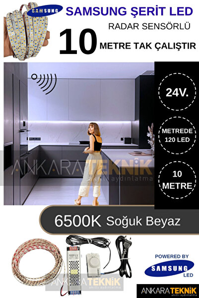 ankarateknik Samsung 24 Volt 10 Metre Hareket Sensörlü Şerit Led Hazır Set/6500K Doğal Beyaz