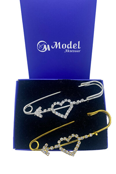 model aksesuar 2li Kalp Taşlı Iskoç Iğnesi