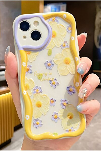 Fibaks Apple Iphone 14 Plus / 15 Plus Kılıf Tasarımlı Desenli Kamera Korumalı Papatya Çiçek Renkli Silikon