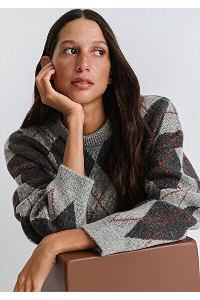 Mavi Grauer Pullover mit Baklava-Muster, Oversize / Weite Passform 1710800-83096