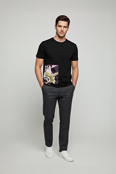 Sabri Özel Siyah OVERSIZE BASKILI BİSİKLET YAKA ERKEK T-SHIRT