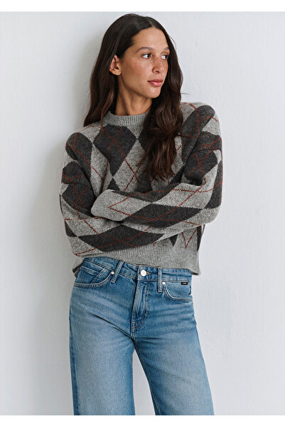 Mavi Grauer Pullover mit Baklava-Muster, Oversize / Weite Passform 1710800-83096