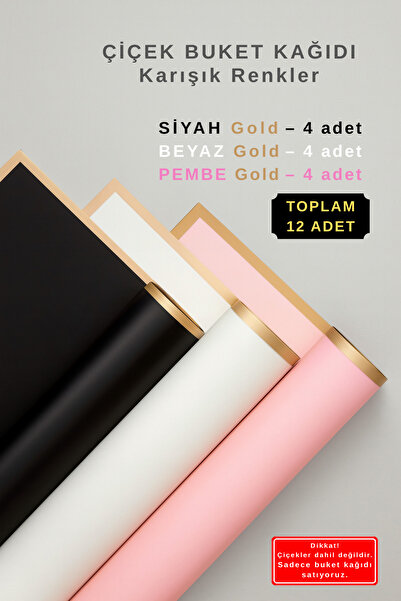 COLORPAK Çiçek Buket Ambalaj Jelatin Kağıdı (Karışık Renkler: Siyah, Beyaz ve Pembe) Mat Opp 55x55cm 12 adet