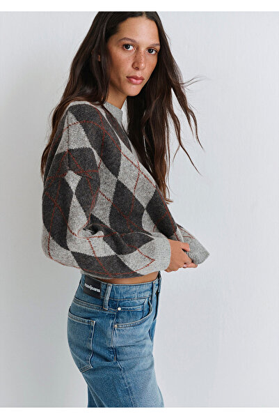 Mavi Grauer Pullover mit Baklava-Muster, Oversize / Weite Passform 1710800-83096