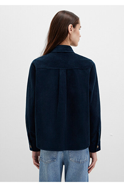 Mavi Detaylı Lacivert Kadife Gömlek Regular Fit / Normal Kesim 1211277-80872