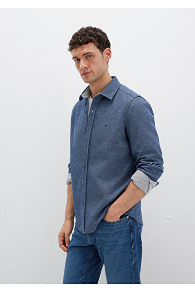 Mavi Marineblaues Strickhemd mit M-Logo-Stickerei, reguläre Passform / normaler Schnitt 0211763-70718