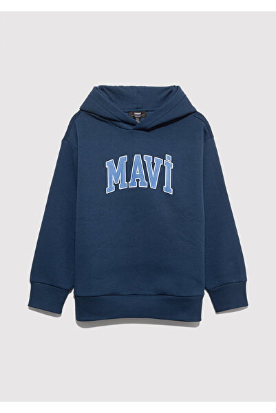 Mavi Logo Printed Navy Blue Hooded Sweatshirt 6610110-70720