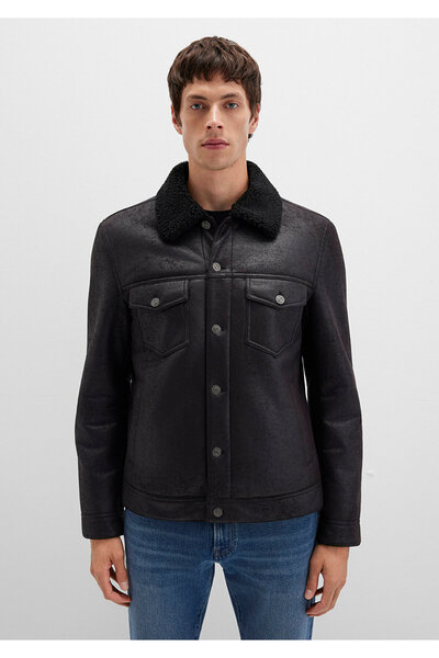 Mavi Faux Fur Detailed Black Faux Leather Jacket Regular Fit / Regular Cut 0110460-71379