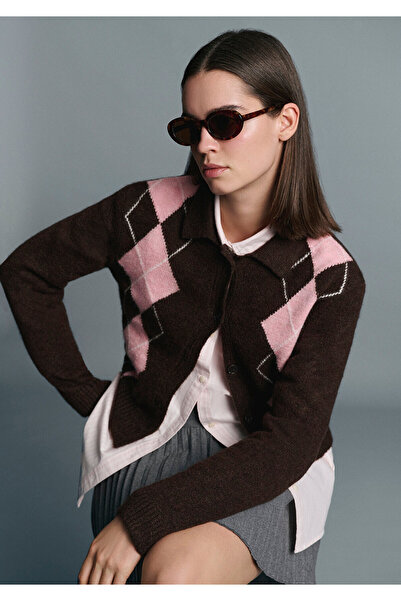 Mavi Wool Blended Diamond Patterned Brown Cardigan Slim Fit / Slim Fit 1710825-70244