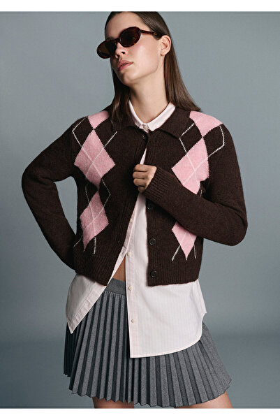 Mavi Wool Blended Diamond Patterned Brown Cardigan Slim Fit / Slim Fit 1710825-70244