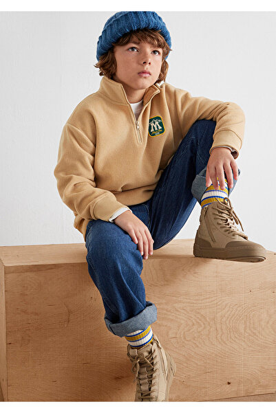 Mavi Semi-Zip Logo Beige Sweatshirt 6S10153-83859