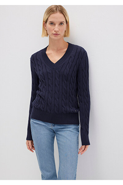 Mavi Silk Blend V-Neck Navy Blue Sweater Slim Fit / Slim Fit 1710720-89101