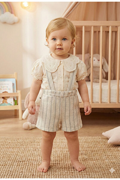 Mini Baray مجموعة بلوزة ورومبر من القماش المطوي للفتيات الصغيرات (9-12-18-24 ...