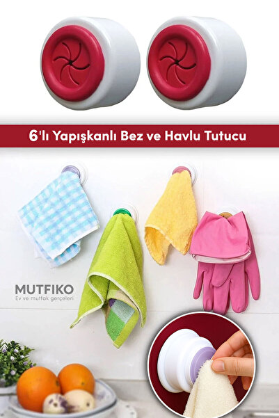 Mutfiko 6'lı Çok Amaçlı Plastik Havlu ve Bez Tutacağı – Güçlü Yapışkanlı Pratik Askı