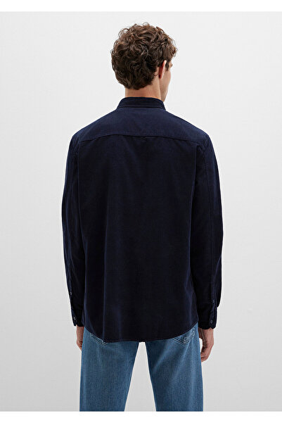 Mavi Μαύρο βελούδινο πουκάμισο σε μπλε ναυτικό χρώμα Regular Fit / Normal Cut 0211746-80872