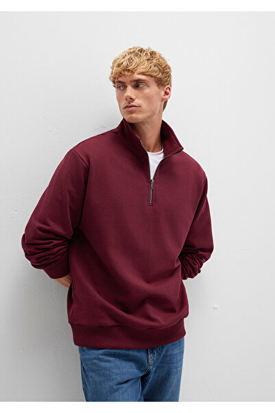 Mavi Semi-Zip Burgundy Basic Sweatshirt 0S10419-70394